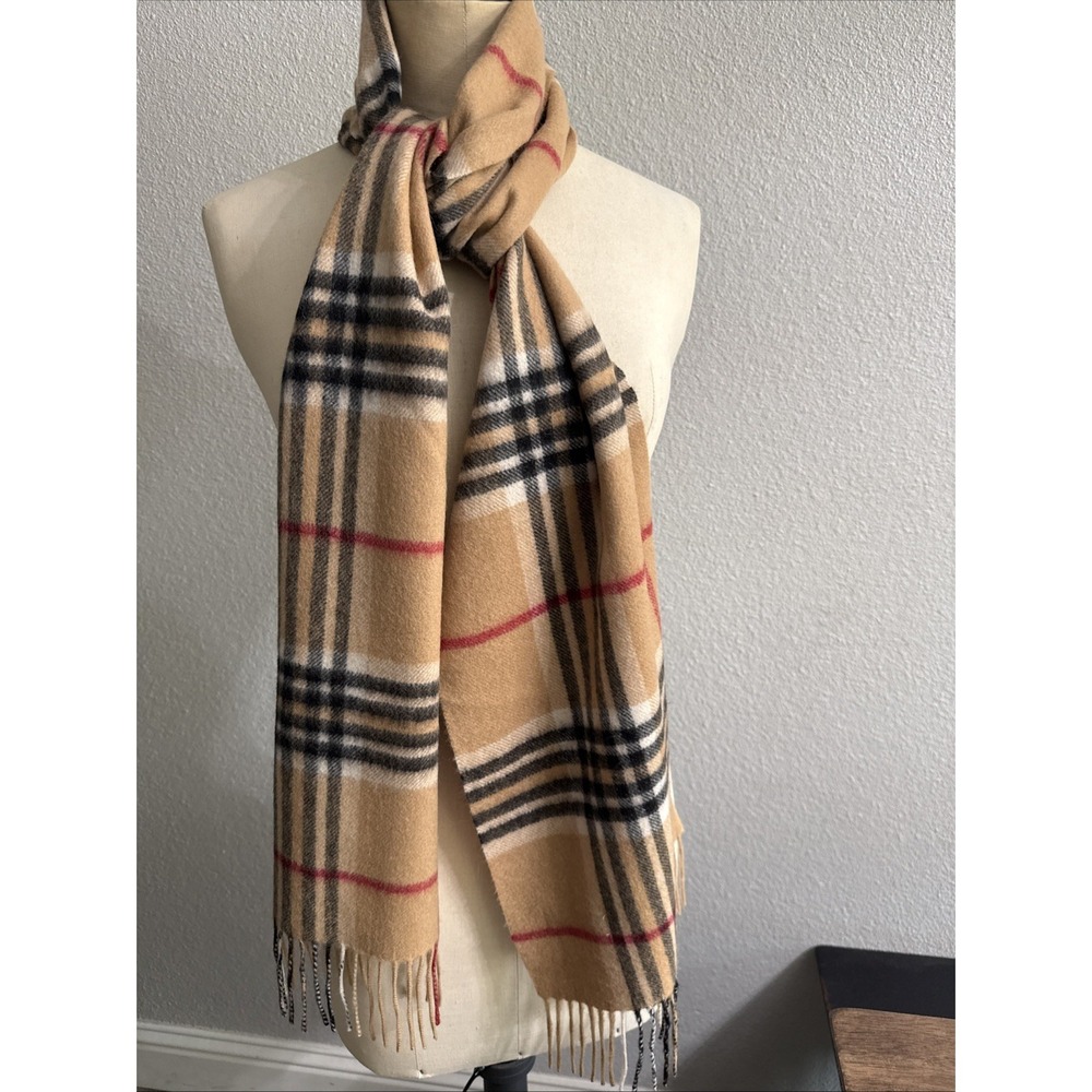 Peck & Peck Tan Black Plaid 100% Cashmere Fringe Scarf 69" x 10"